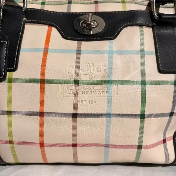 Coach Peyton Tattersall Plaid Shoulder Bag - Cream - Picture 4 of 8